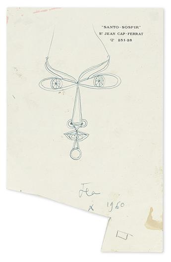 COCTEAU, JEAN. Group of 5 items relating to jewelry designs to be executed by goldsmith Francois Hugo: